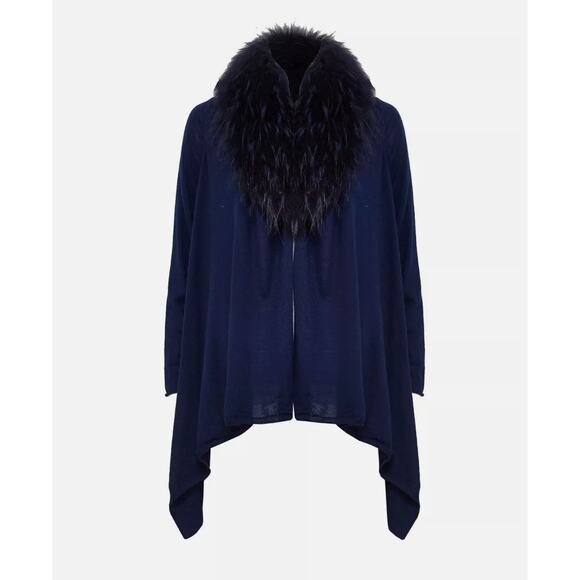 Alice + Olivia Sweaters - Alice + Olivia Izzy Cascade Open Front Cardigan Dyed Silver Fox Fur Collar, XS